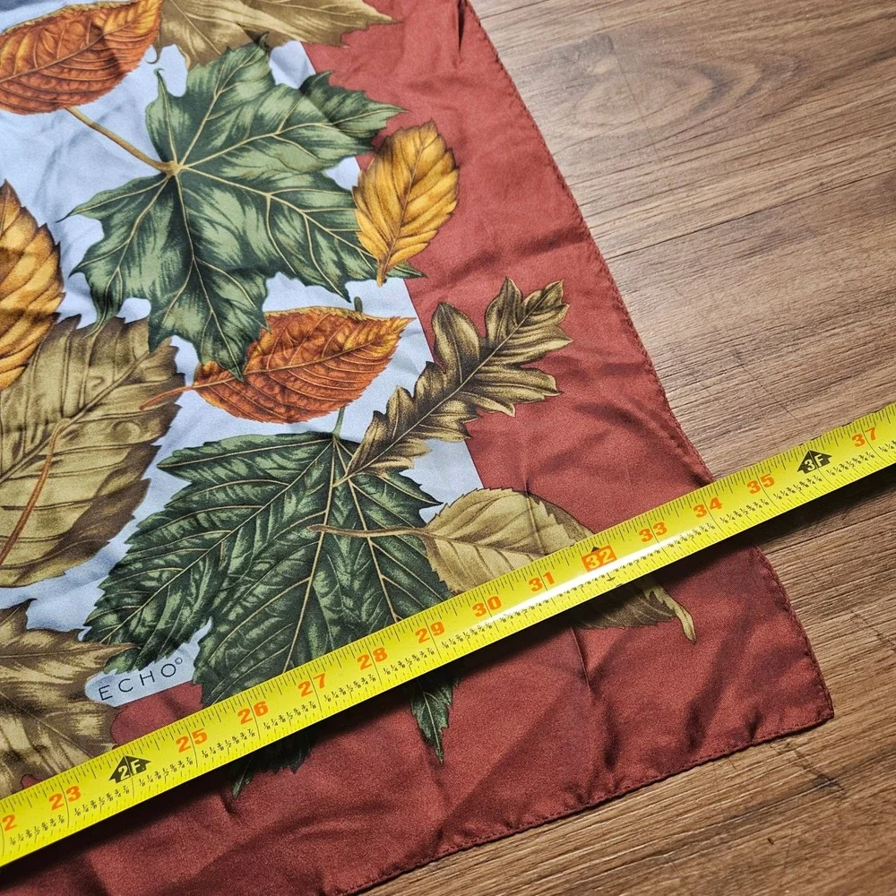 Echo Silk Square Scarf Autumn Leaves Foliage Botanical Print 35x35 Cottagecore